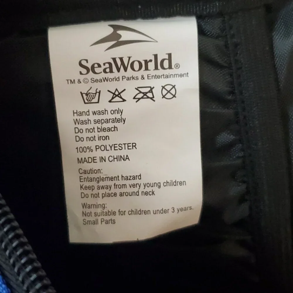 Sea World San Antonio Official Backpack Large Blue Black Multiple Pockets Zipper